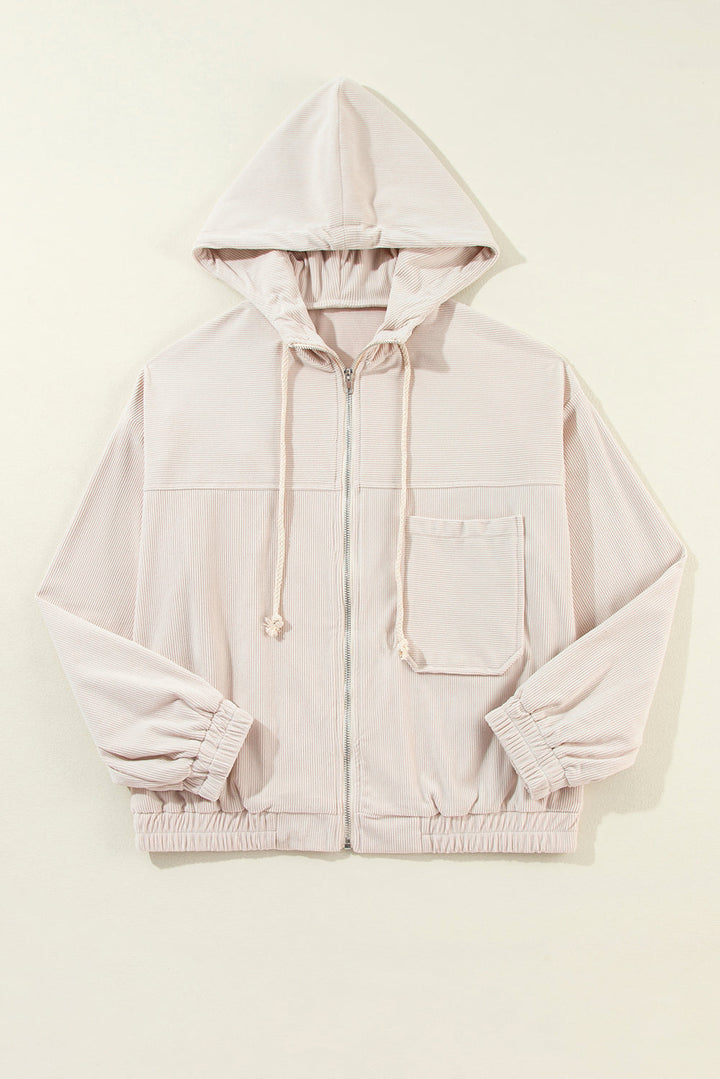 "Veste décontractée velours côtelé marron avec capuche, coupe fluide pour femmes, élégante et tendance"