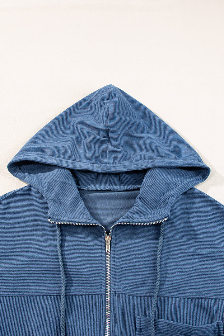 "Veste décontractée velours côtelé marron avec capuche, coupe fluide pour femmes, élégante et tendance"