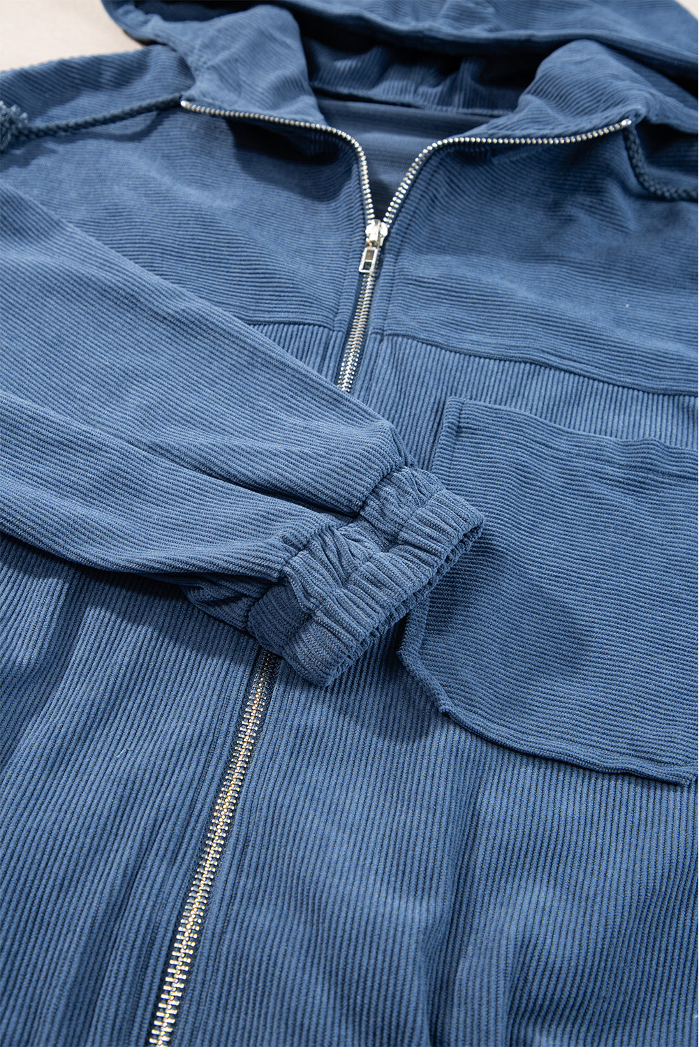 "Veste décontractée velours côtelé marron avec capuche, coupe fluide pour femmes, élégante et tendance"