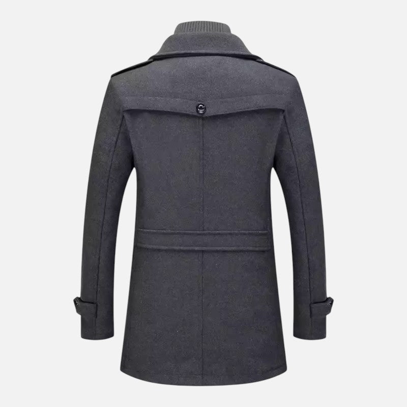 "Veste double col moderne pour homme, col zippé et boutons, coupe ajustée, élégante et décontractée."