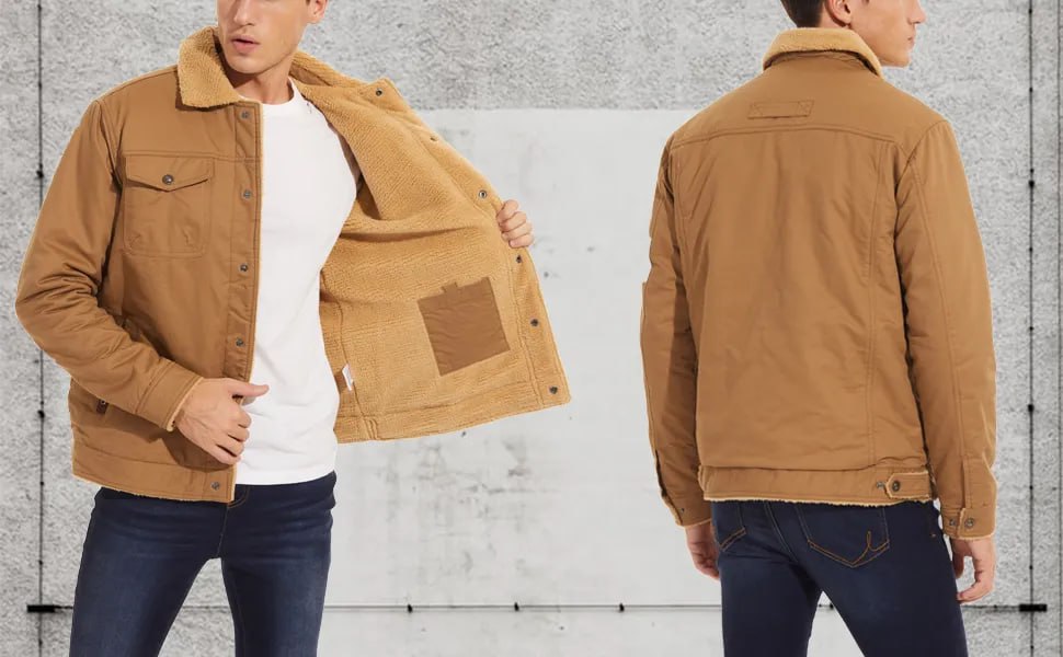 "Veste doublée fausse fourrure pour homme, élégante et chaude vue de face"