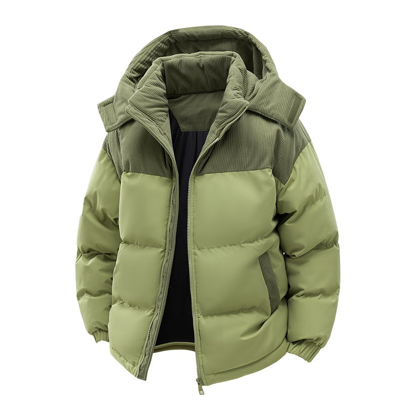 Veste doudoune hivernale homme chaude avec capuche amovible, style tendance pour activités extérieures.