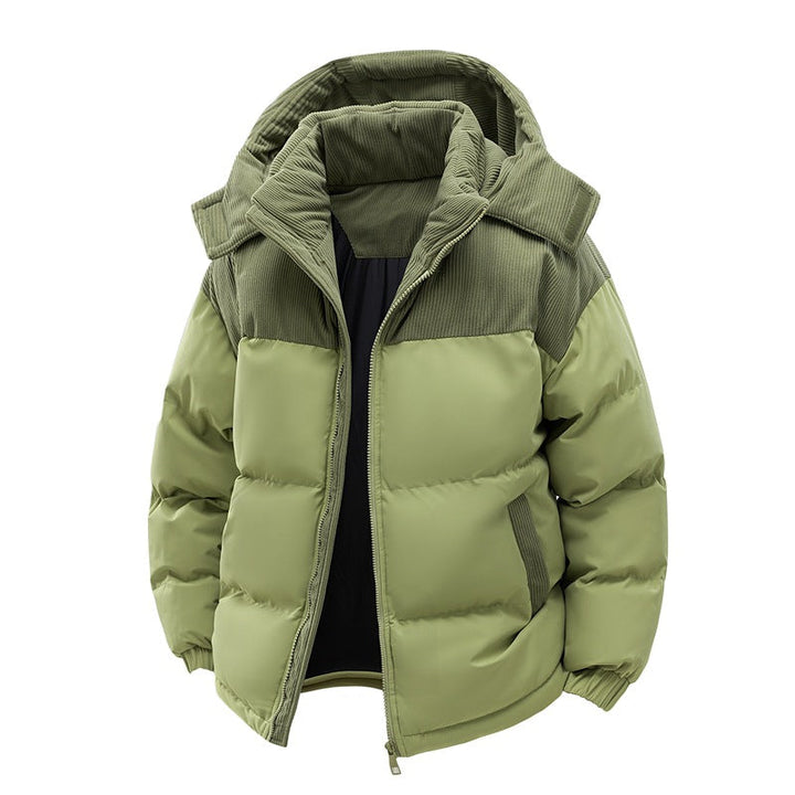 Veste doudoune hivernale homme chaude avec capuche amovible, style tendance pour activités extérieures.