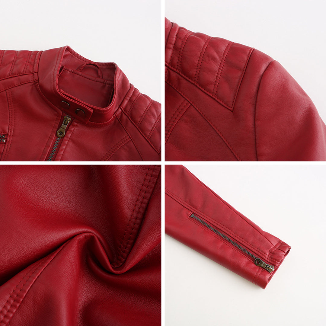Veste en cuir chic et moderne.  Coupe élégante, détails raffinés.  Idéale pour un look urbain.