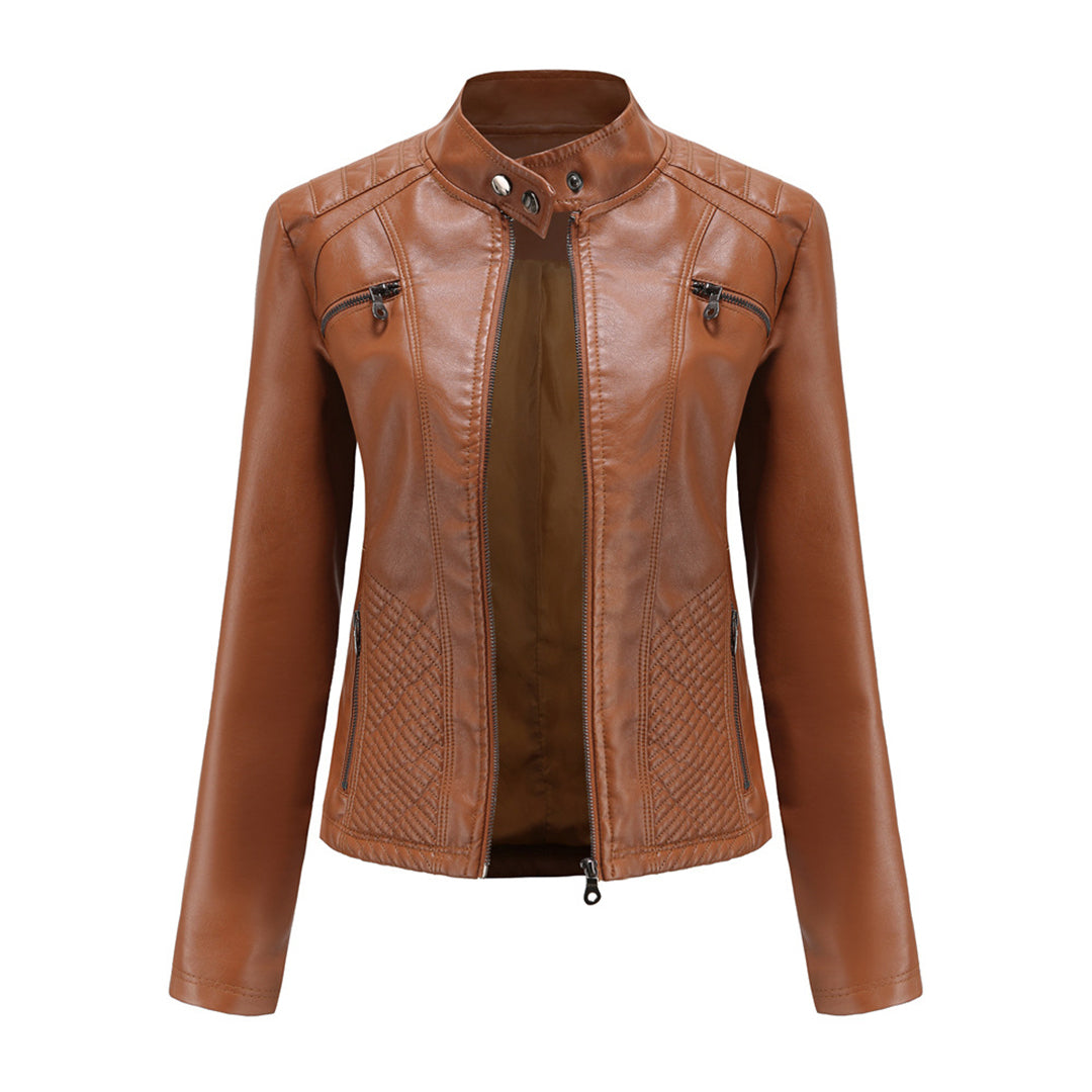 Veste en cuir chic et moderne.  Coupe élégante, détails raffinés.  Idéale pour un look urbain.