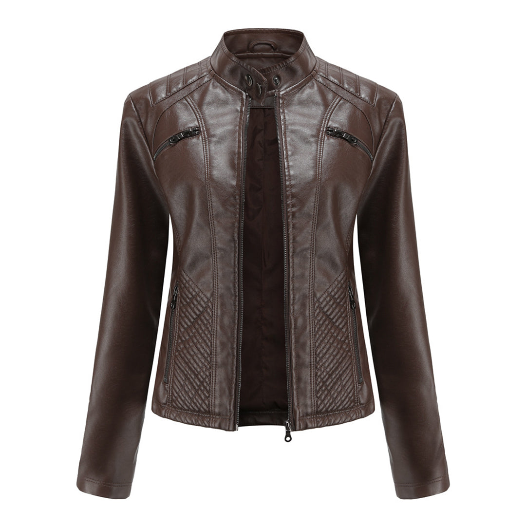 Veste en cuir chic et moderne.  Coupe élégante, détails raffinés.  Idéale pour un look urbain.