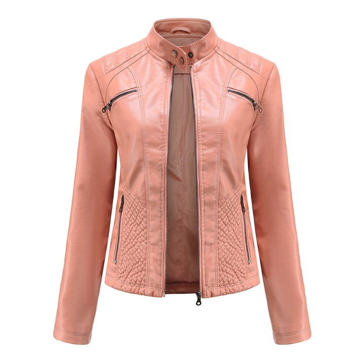 Veste en cuir chic et moderne.  Coupe élégante, détails raffinés.  Idéale pour un look urbain.
