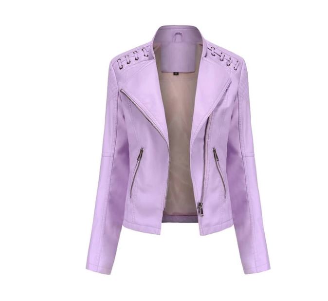 "Veste en cuir d'agneau femme, style rétro chic, couleur marron, design élégant décontracté avec poches et fermeture dissimul