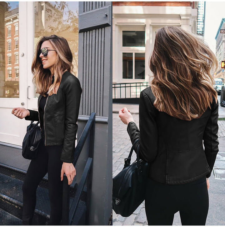 Veste en cuir femme, coupe moderne et élégante.  Idéale pour l'hiver.  Design polyvalent.