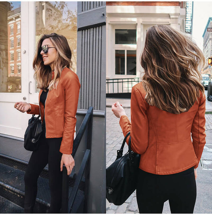 Veste en cuir femme, coupe moderne et élégante.  Idéale pour l'hiver.  Design polyvalent.