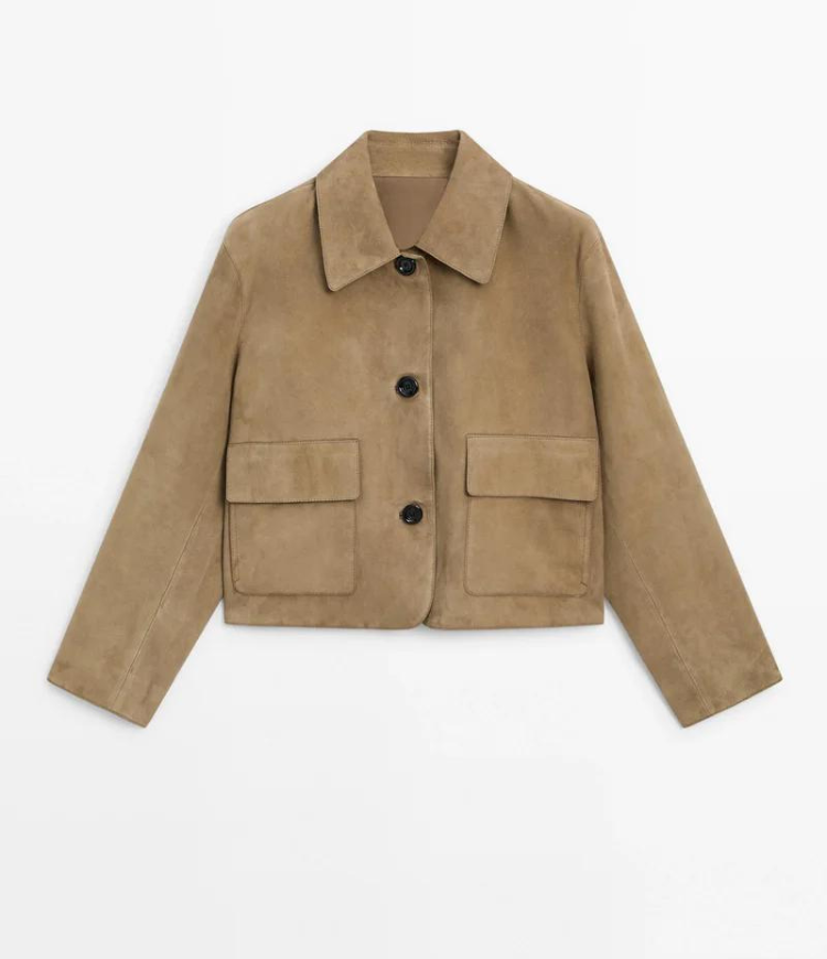 "Veste en cuir femme Karly, coupe ajustée, design moderne, cuir souple, couleur neutre, accentue la silhouette élégante."
