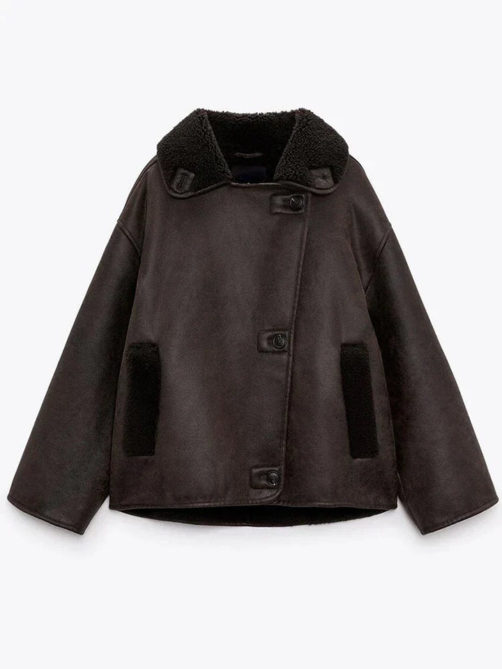 Veste femme marron élégante, parfaite pour une tenue rétro chic et stylée.