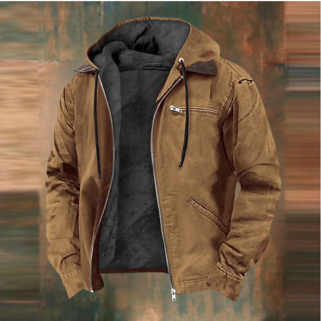 "Veste en cuir homme avec capuche, ajustée, moderne et élégante, disponible en bleu, gris, marron, vert."