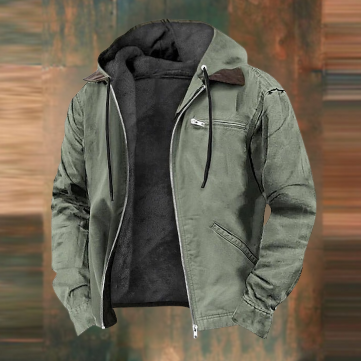 "Veste en cuir homme avec capuche, ajustée, moderne et élégante, disponible en bleu, gris, marron, vert."