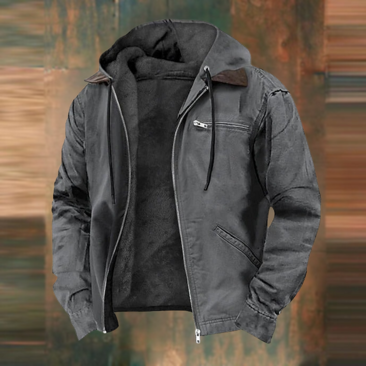 "Veste en cuir homme avec capuche, ajustée, moderne et élégante, disponible en bleu, gris, marron, vert."