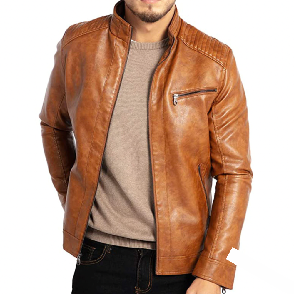 "Veste en cuir homme élégante coupe-vent, disponible en plusieurs coloris, idéale pour un style sophistiqué et intemporel."