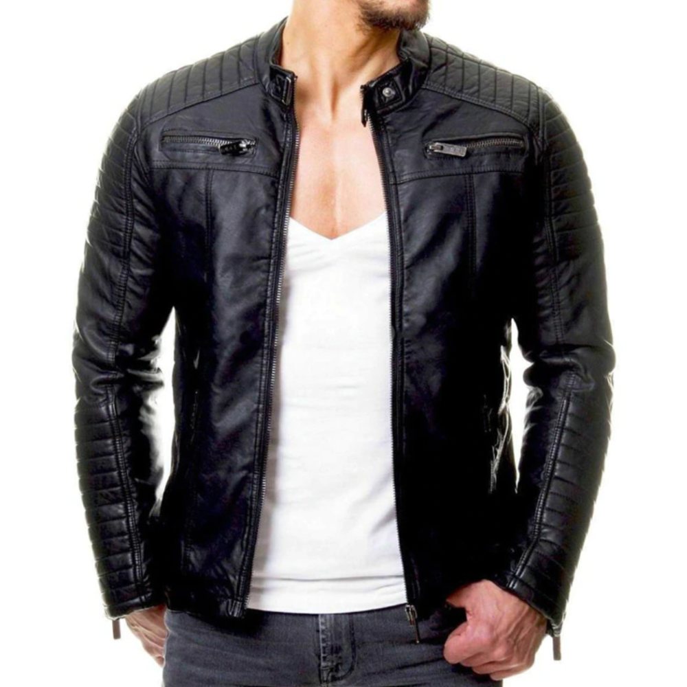 "Veste en cuir homme élégante coupe-vent, disponible en plusieurs coloris, idéale pour un style sophistiqué et intemporel."