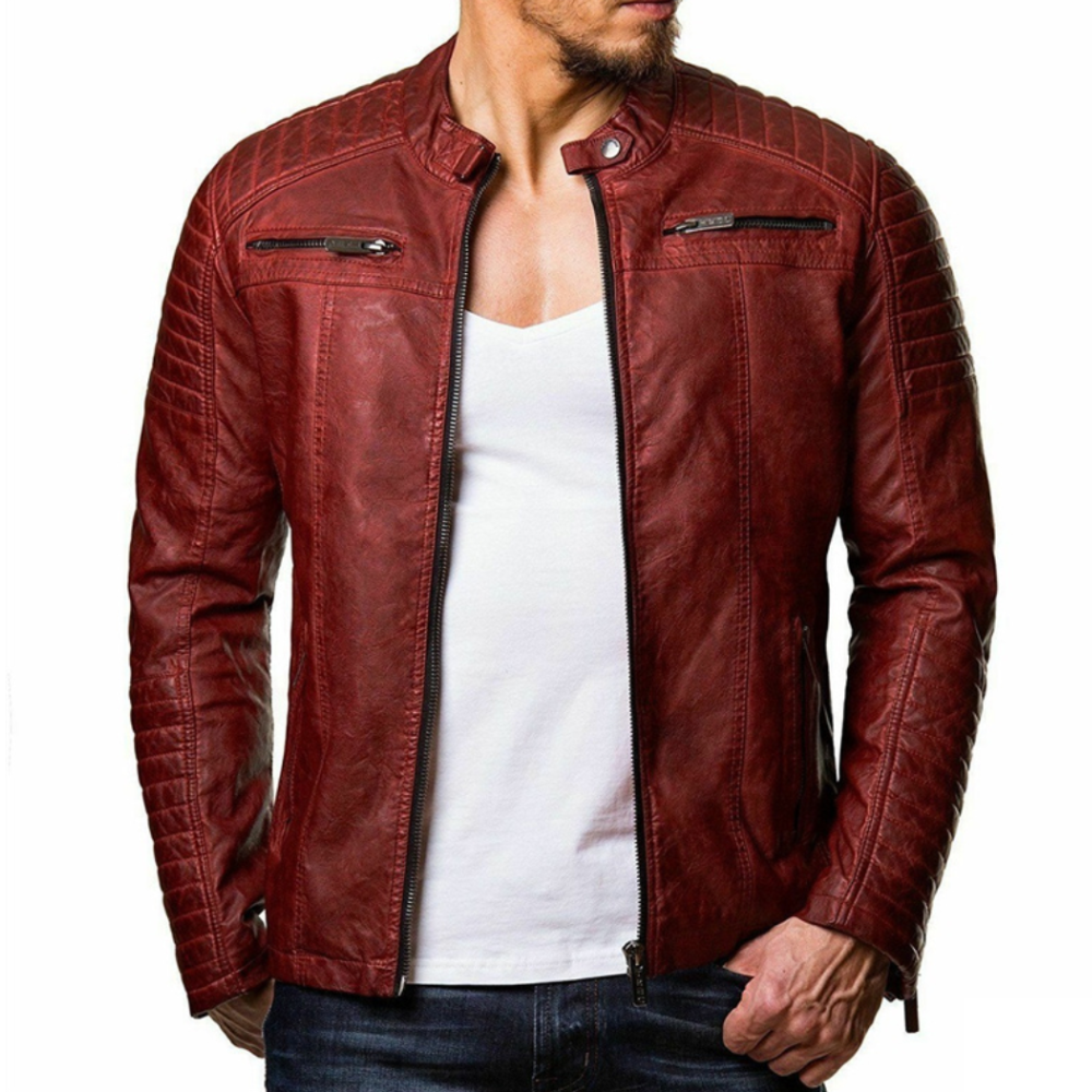 "Veste en cuir homme élégante coupe-vent, disponible en plusieurs coloris, idéale pour un style sophistiqué et intemporel."