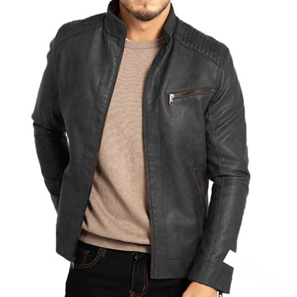 "Veste en cuir homme élégante coupe-vent, disponible en plusieurs coloris, idéale pour un style sophistiqué et intemporel."