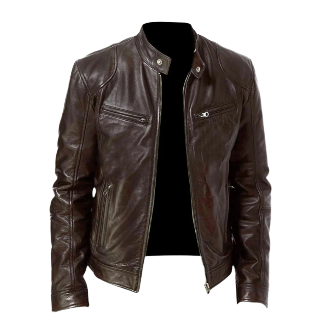 "Veste en cuir homme élégante, design intemporel, cuir premium, pratique pour toutes occasions, veste polyvalente."