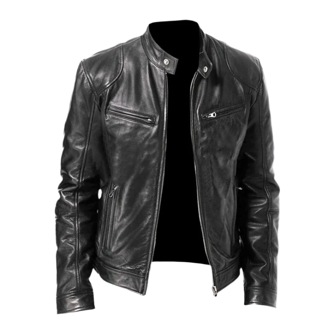 "Veste en cuir homme élégante, design intemporel, cuir premium, pratique pour toutes occasions, veste polyvalente."