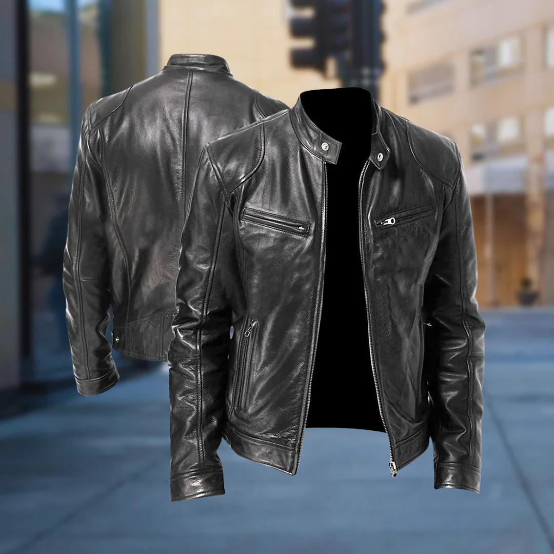 "Veste en cuir homme élégante, design intemporel, cuir premium, pratique pour toutes occasions, veste polyvalente."