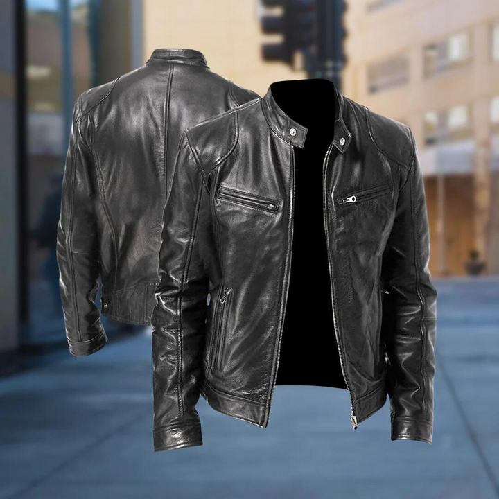 "Veste en cuir homme élégante, design intemporel, cuir premium, pratique pour toutes occasions, veste polyvalente."