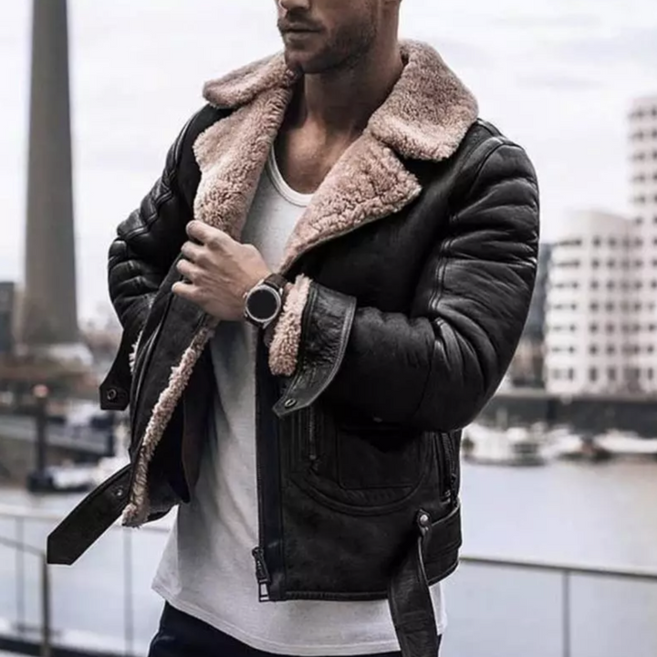 Veste en cuir homme élégante, noire ou rouge, chaude pour l'hiver et la mode masculine urbaine.