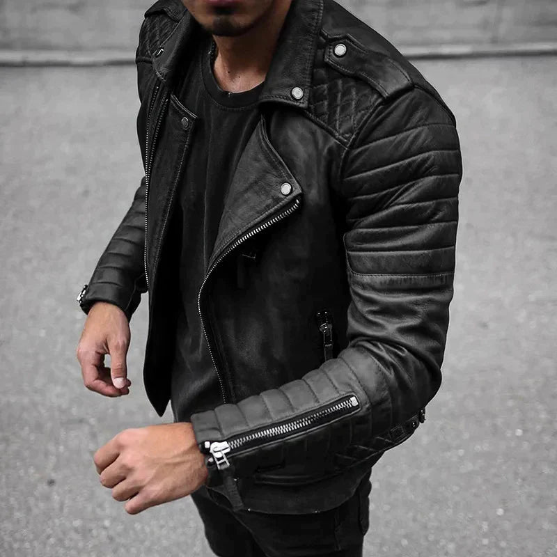 "Veste en cuir homme noir, chic et durable, coupe ajustée - vue avant"