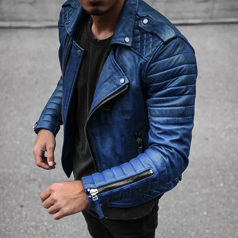 "Veste en cuir homme noir, chic et durable, coupe ajustée - vue avant"