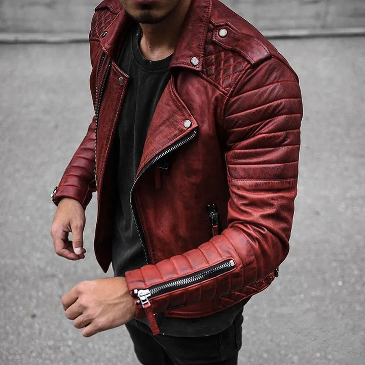 "Veste en cuir homme noir, chic et durable, coupe ajustée - vue avant"