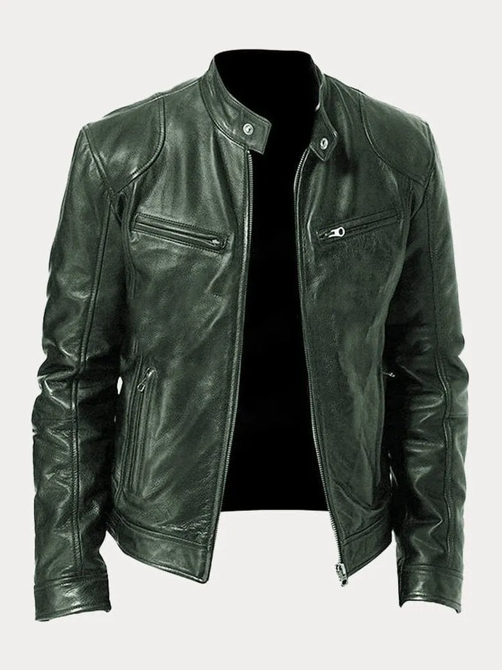 Veste en cuir homme, style casual chic. Coupe ajustée, cuir véritable. Plusieurs couleurs disponibles.
