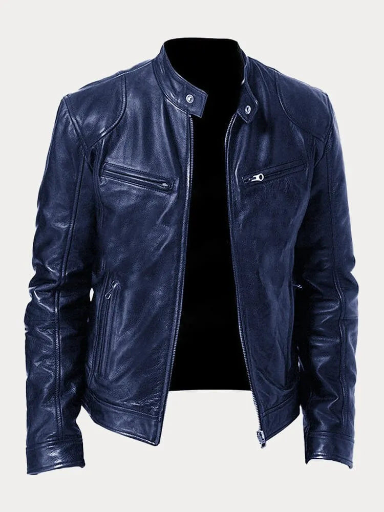 Veste en cuir homme, style casual chic. Coupe ajustée, cuir véritable. Plusieurs couleurs disponibles.