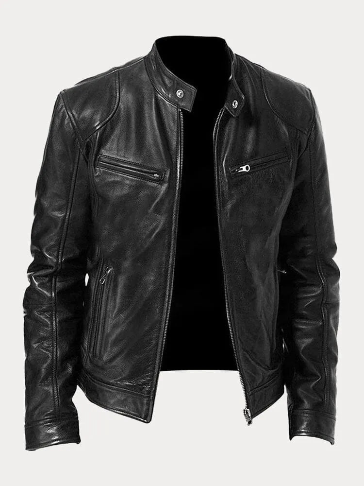 Veste en cuir homme, style casual chic. Coupe ajustée, cuir véritable. Plusieurs couleurs disponibles.