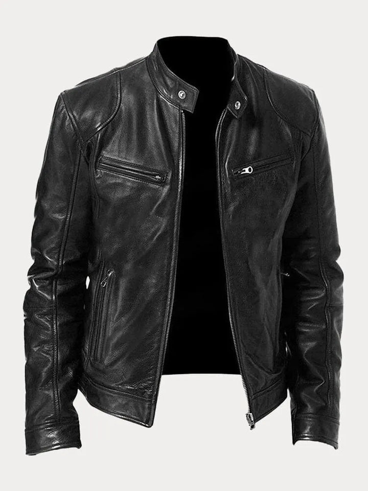 Veste en cuir homme, style casual chic. Coupe ajustée, cuir véritable. Plusieurs couleurs disponibles.