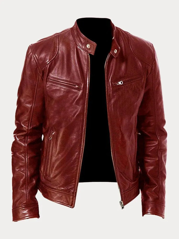 Veste en cuir homme, style casual chic. Coupe ajustée, cuir véritable. Plusieurs couleurs disponibles.