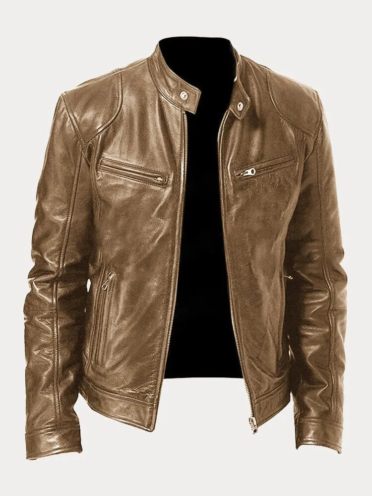 Veste en cuir homme, style casual chic. Coupe ajustée, cuir véritable. Plusieurs couleurs disponibles.