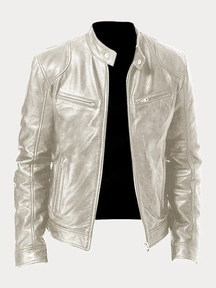Veste en cuir homme, style casual chic. Coupe ajustée, cuir véritable. Plusieurs couleurs disponibles.