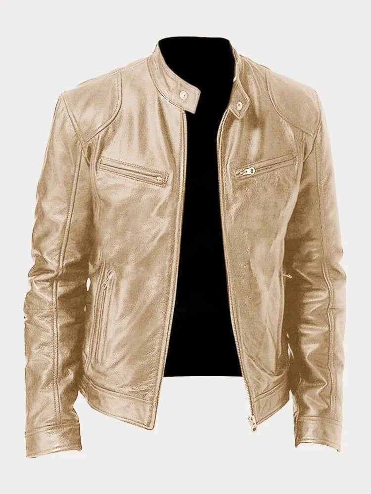 Veste en cuir homme, style casual chic. Coupe ajustée, cuir véritable. Plusieurs couleurs disponibles.