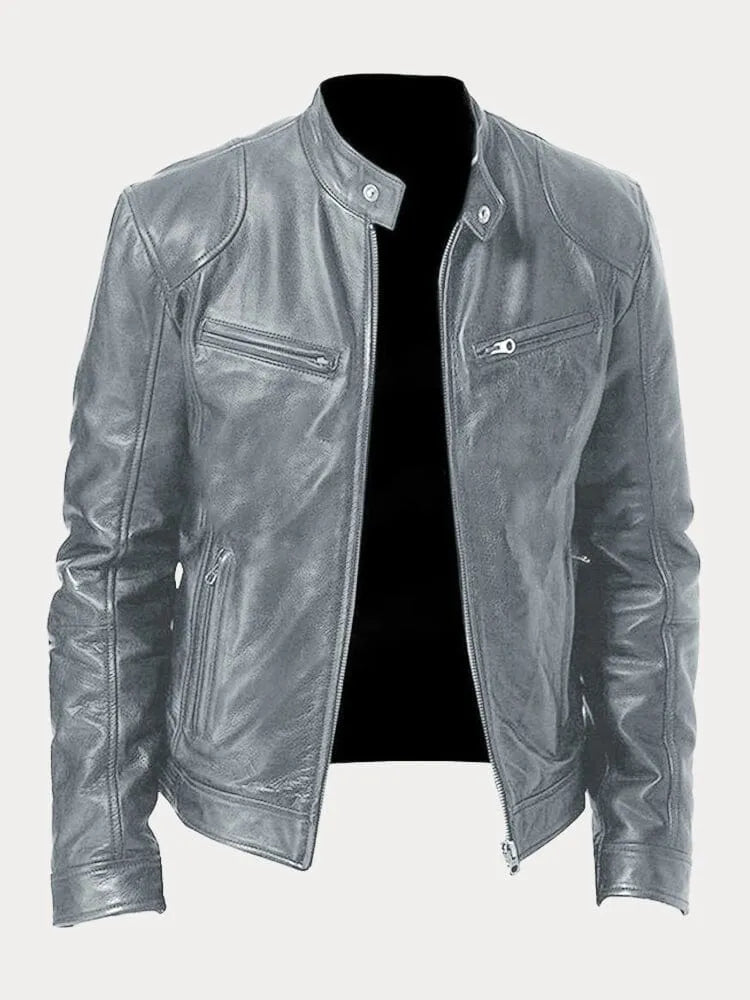 Veste en cuir homme, style casual chic. Coupe ajustée, cuir véritable. Plusieurs couleurs disponibles.
