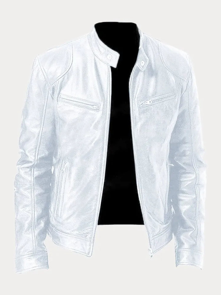 Veste en cuir homme, style casual chic. Coupe ajustée, cuir véritable. Plusieurs couleurs disponibles.
