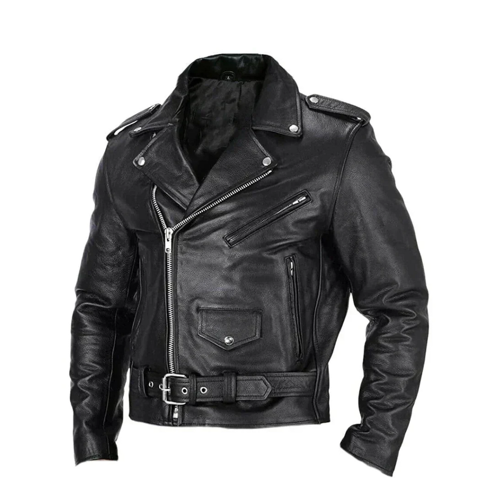 Veste en cuir homme, style élégant et moderne. Coupe cintrée, fermeture éclair.  Idéale pour toutes occasions.