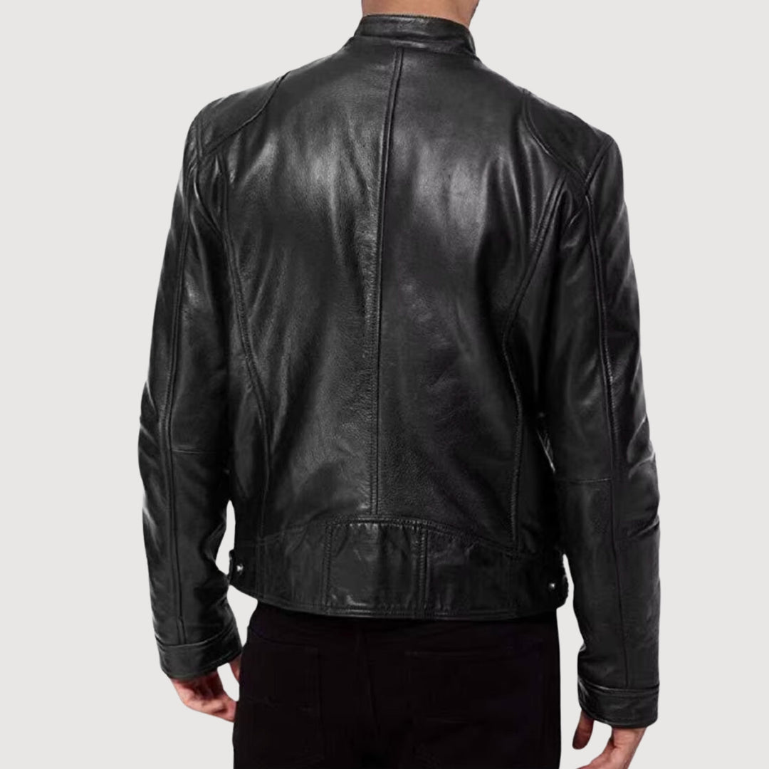 Veste en cuir homme, style moto premium. Design élégant et robuste.  Confort optimal.