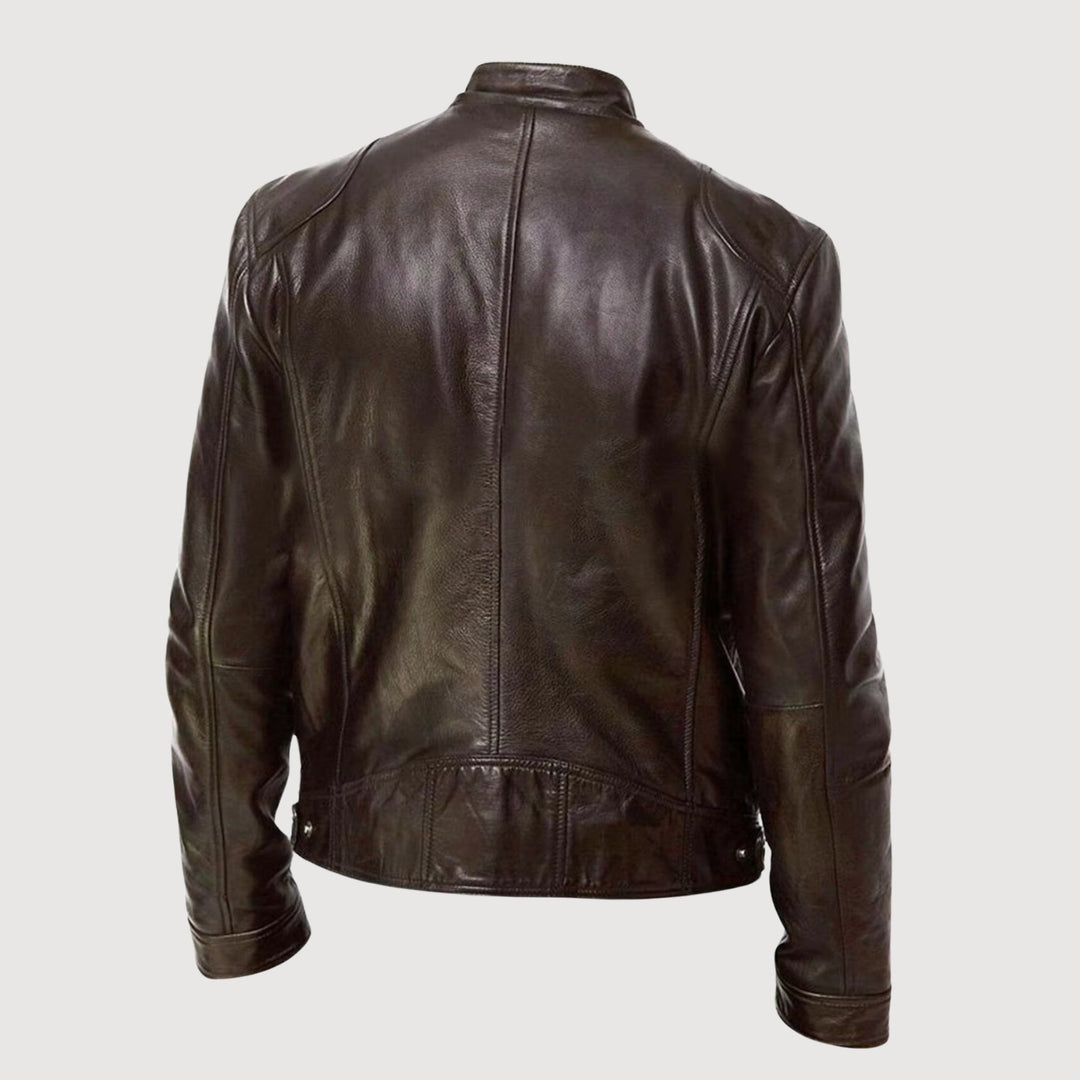 Veste en cuir homme, style moto premium. Design élégant et robuste.  Confort optimal.