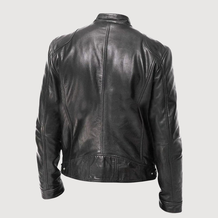 Veste en cuir homme, style moto premium. Design élégant et robuste.  Confort optimal.