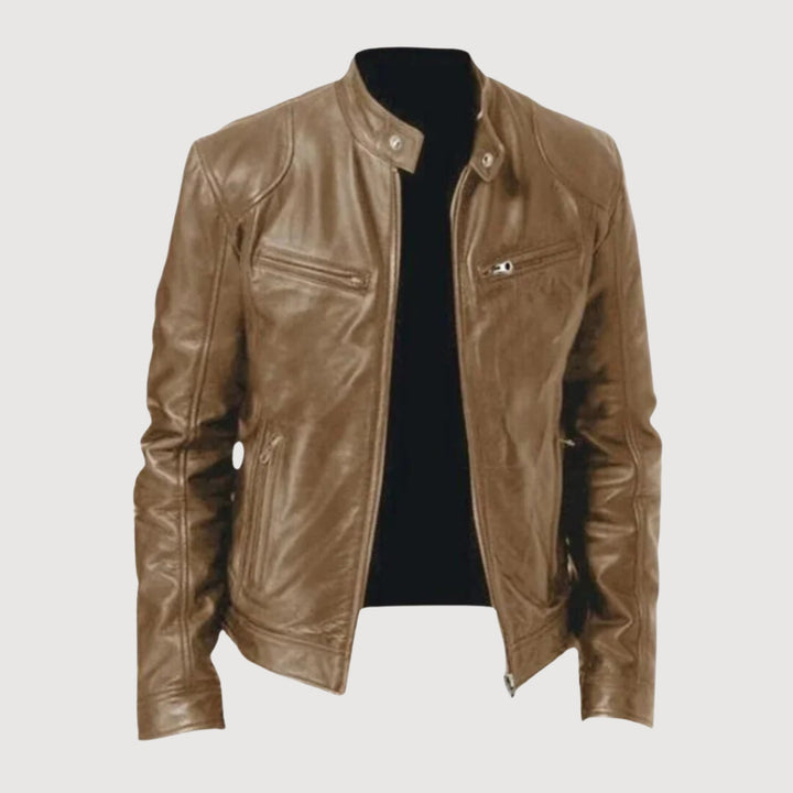 Veste en cuir homme, style moto premium. Design élégant et robuste.  Confort optimal.
