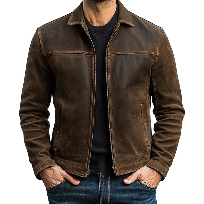 Veste en cuir homme zippée, élégante et confortable. Coupe ajustée, cuir premium.