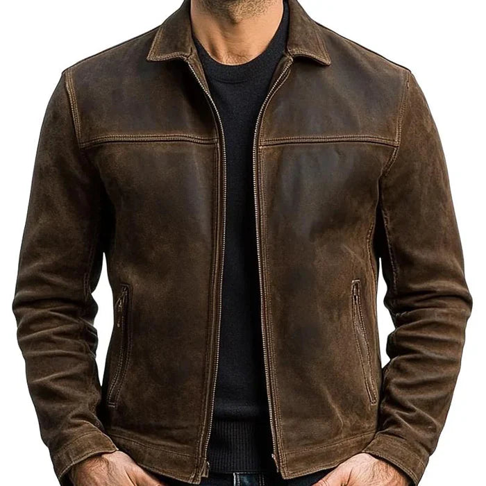 Veste en cuir homme zippée, élégante et confortable. Coupe ajustée, cuir premium.
