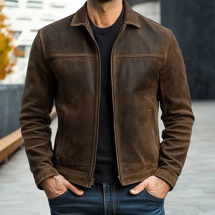Veste en cuir homme zippée, élégante et confortable. Coupe ajustée, cuir premium.