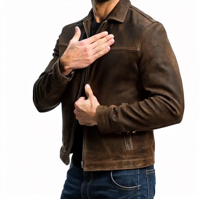 Veste en cuir homme zippée, élégante et confortable. Coupe ajustée, cuir premium.